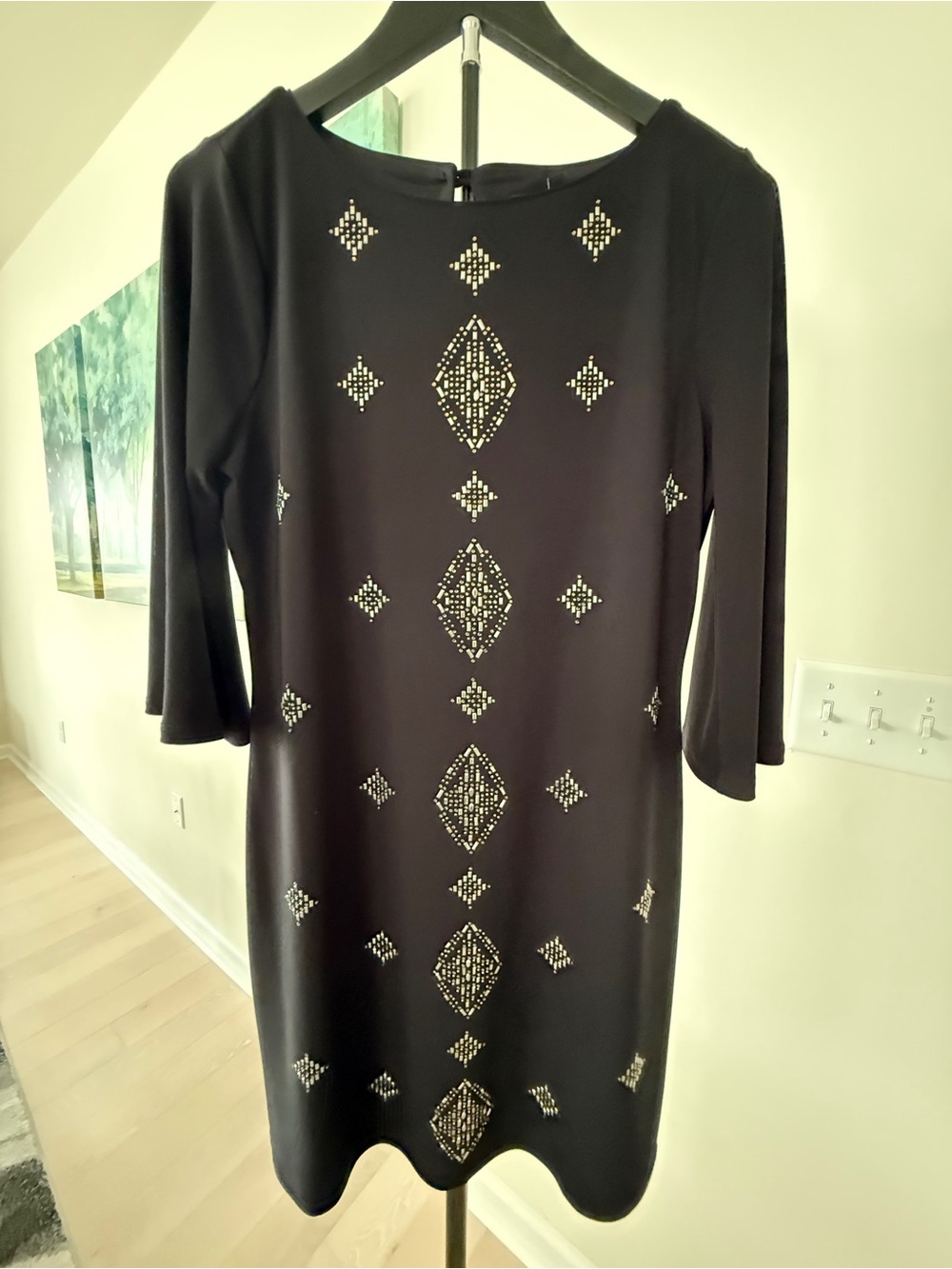 White House Black Market Black Embellished Shift Dress MP Petite